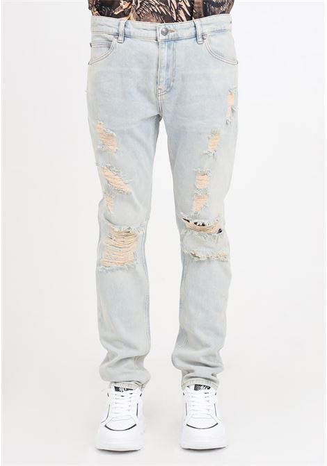 Jeans da uomo in denim indigo super slim con strappi JUST CAVALLI | 76OAB5J0CDW93904